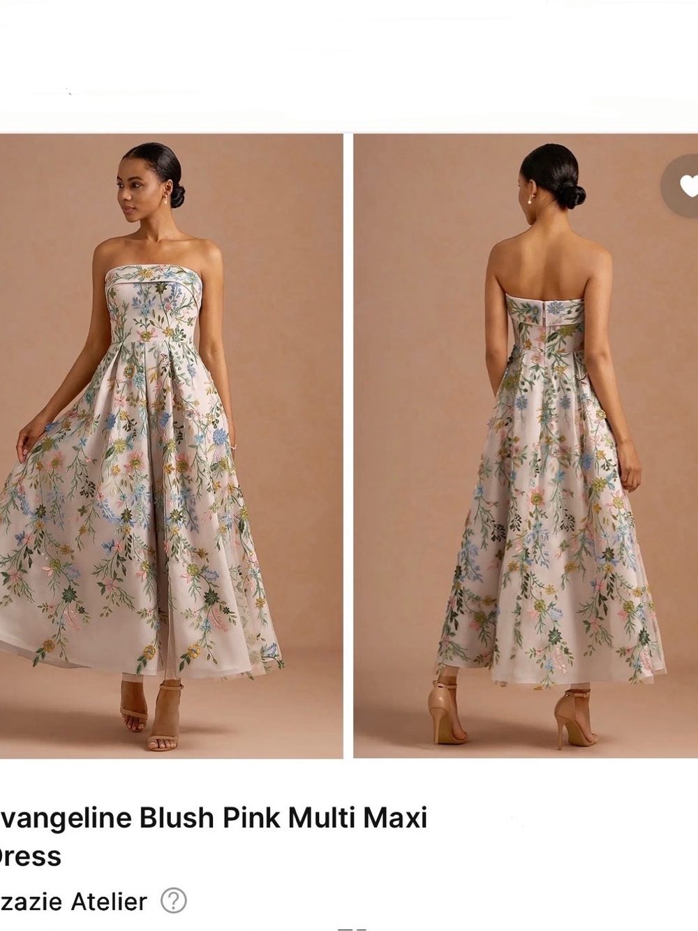 Azazie Blush Pink Strapless Floral Midi Dress